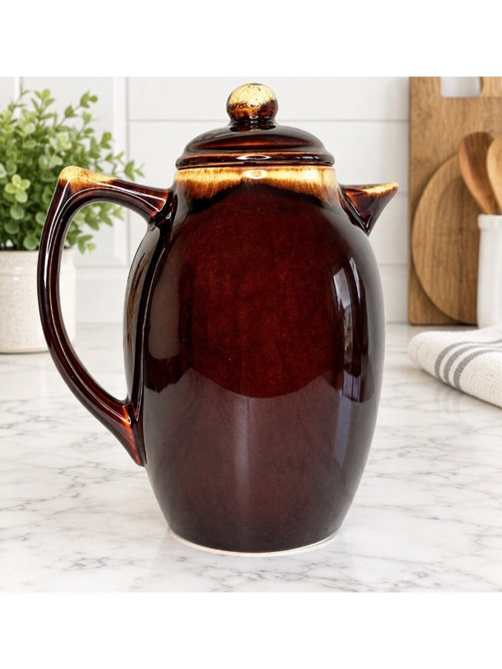 Vintage Pfaltzgraff Brown Drip Coffee Pot Pitcher w/ Lid No 303 USA MCM